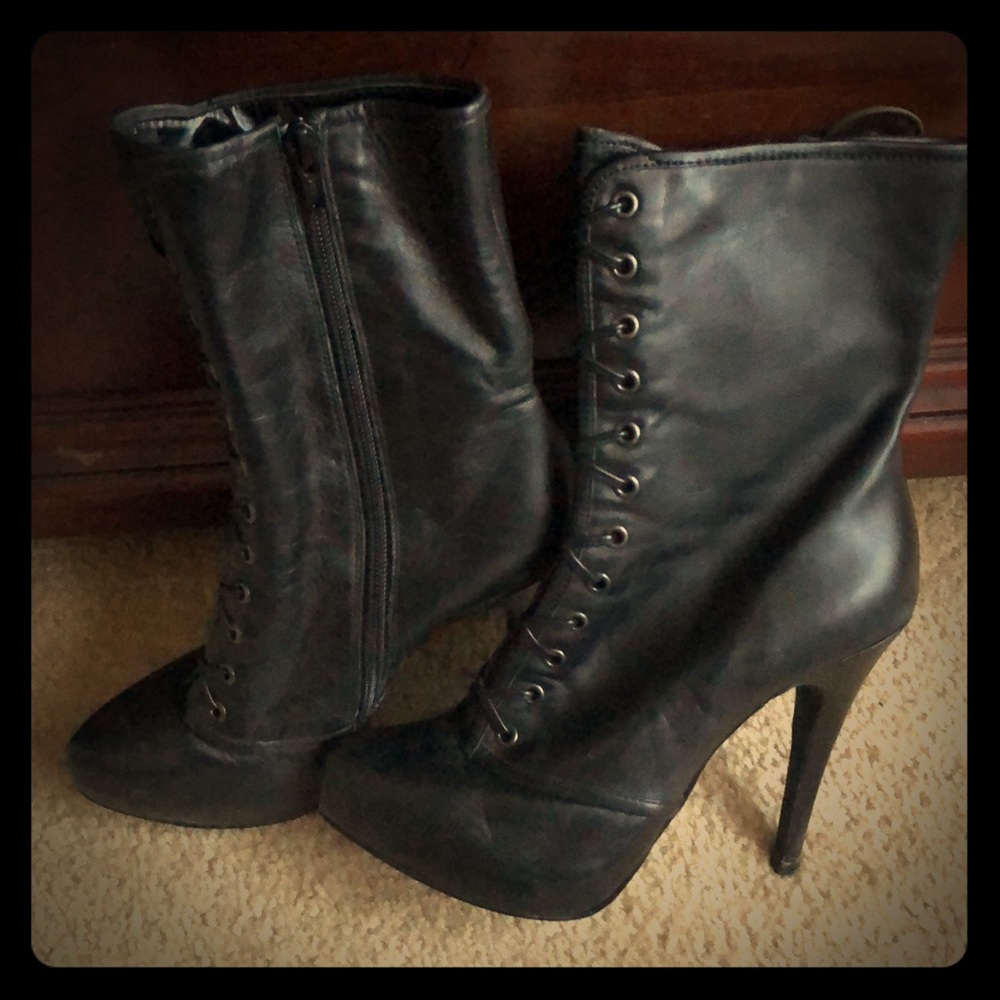 Black ankle high heel booties